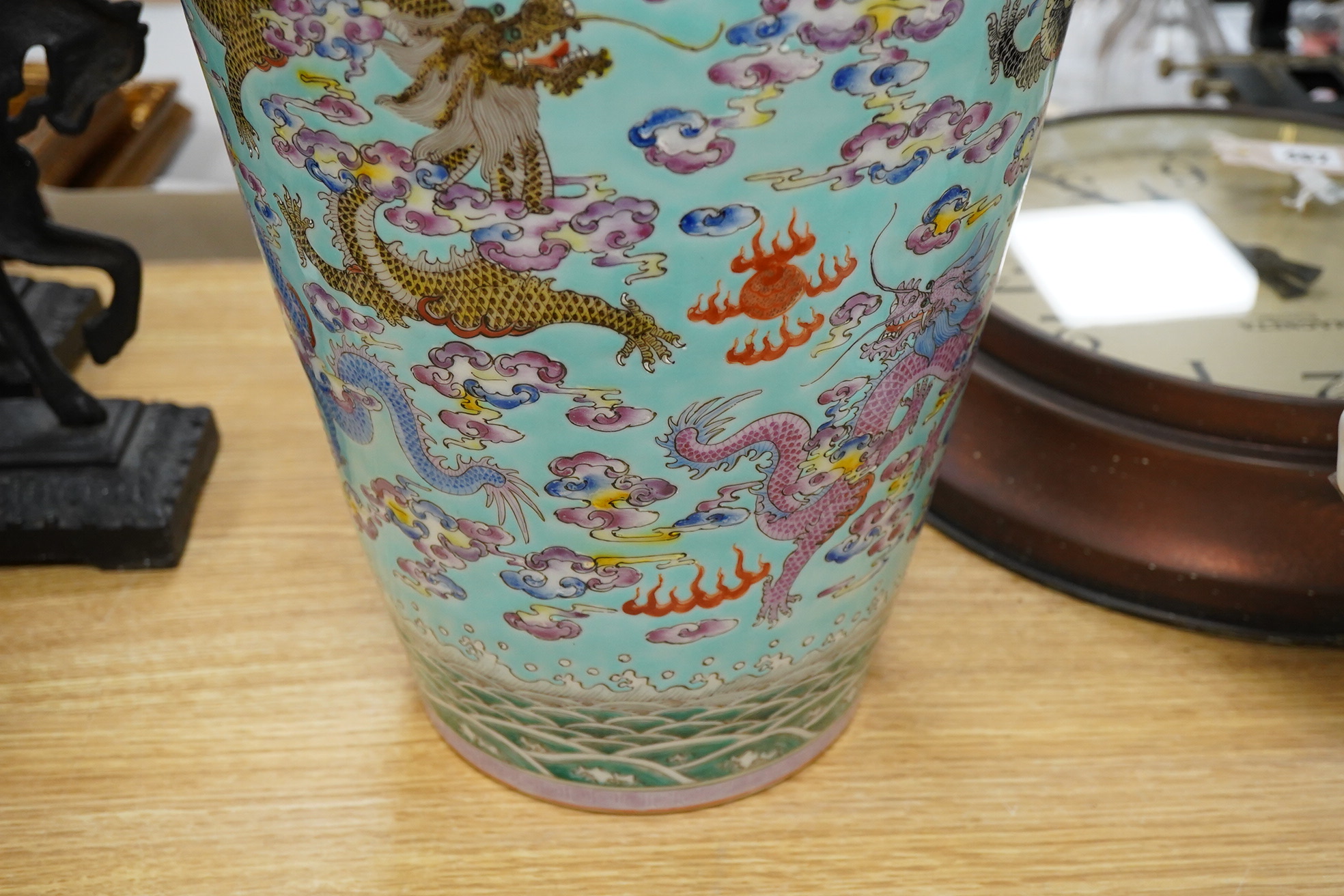 A large Chinese turquoise ground 'dragon' vase, 60cm high